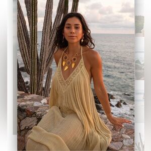 R2 Marrakesh Dress O/S – Boho Resort Maxi in Oat Beige Cotton